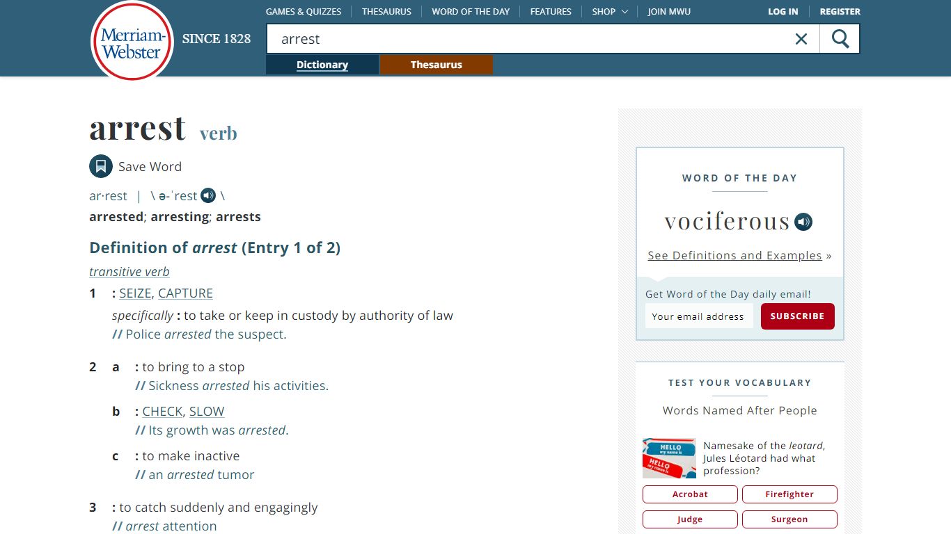 Arrest Definition & Meaning - Merriam-Webster
